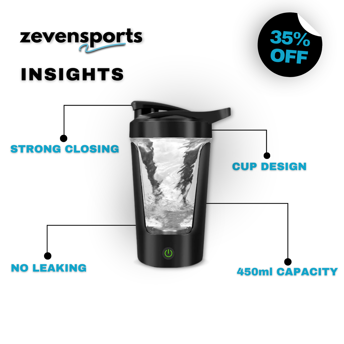 ZEVENSHAKER | 450ml Electric Protein Shaker